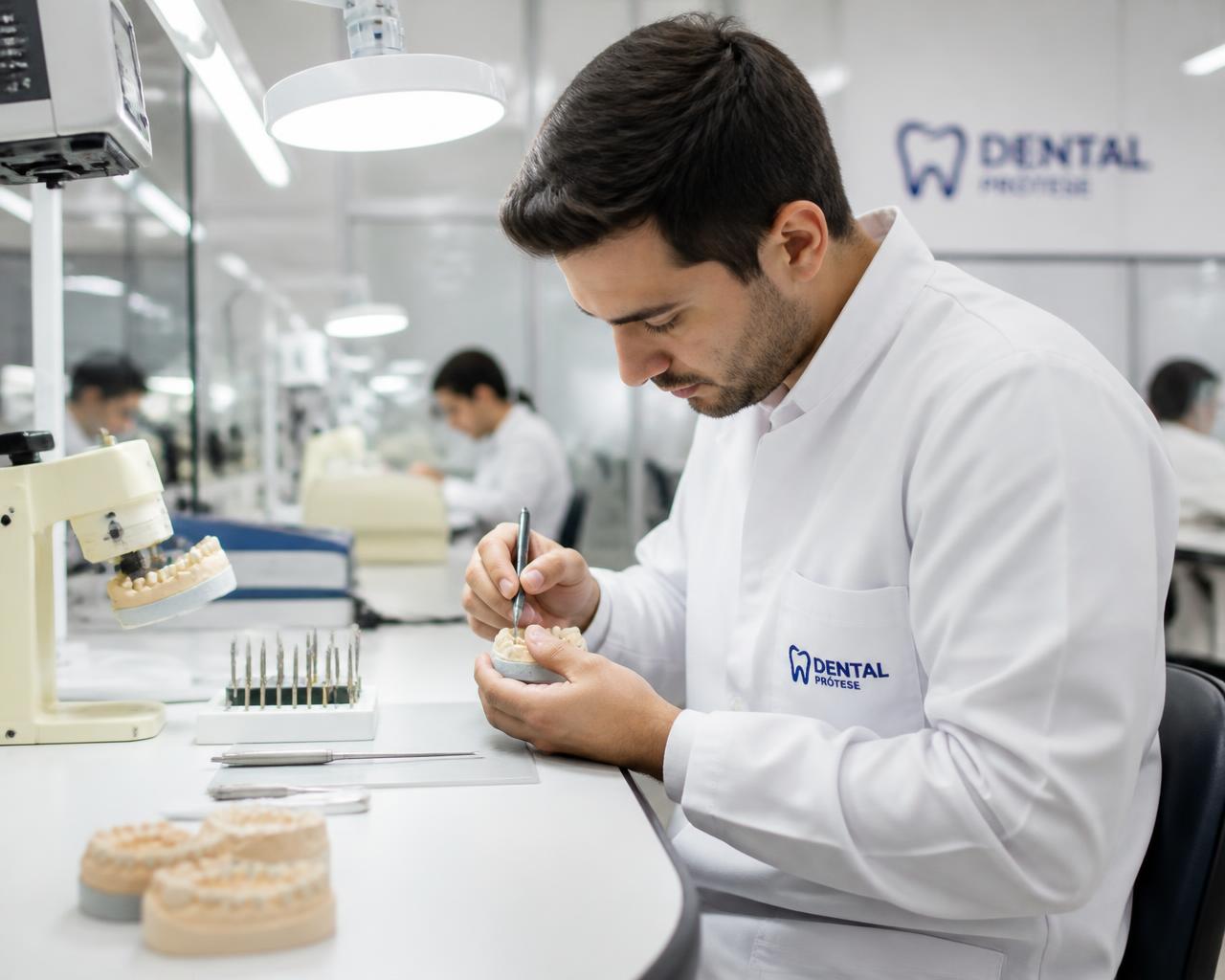 Laboratório protético com equipamentos odontológicos